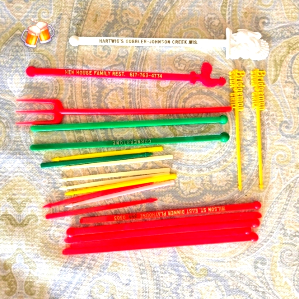 Vintage Random Colorful Cocktail Stirrer and Pick Set